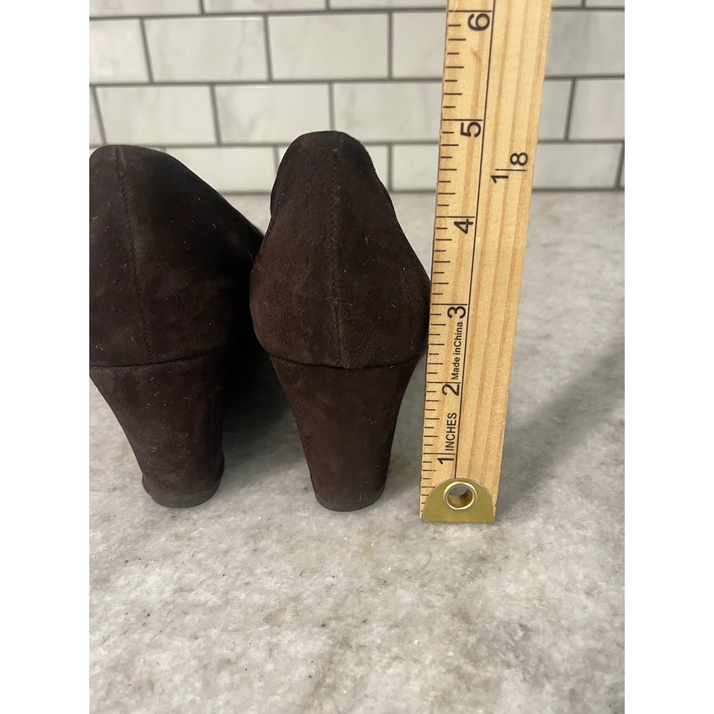 Stuart Weitzman Wedge Pump Womens 8 Narrow Brown Classic Suede Mid Heel - Picture 6 of 9